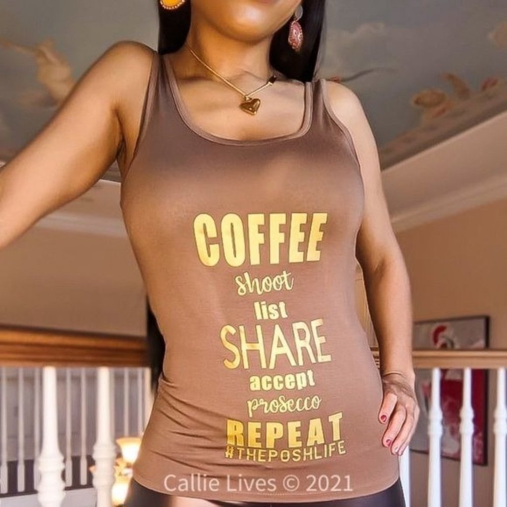 Callie Posh Life Brown & Gold Graphic Tank